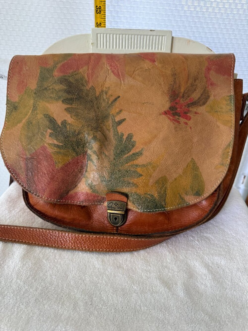 PATRICIA NASH BOTANICAL/TAN LEATHER CROSSBODY BAG